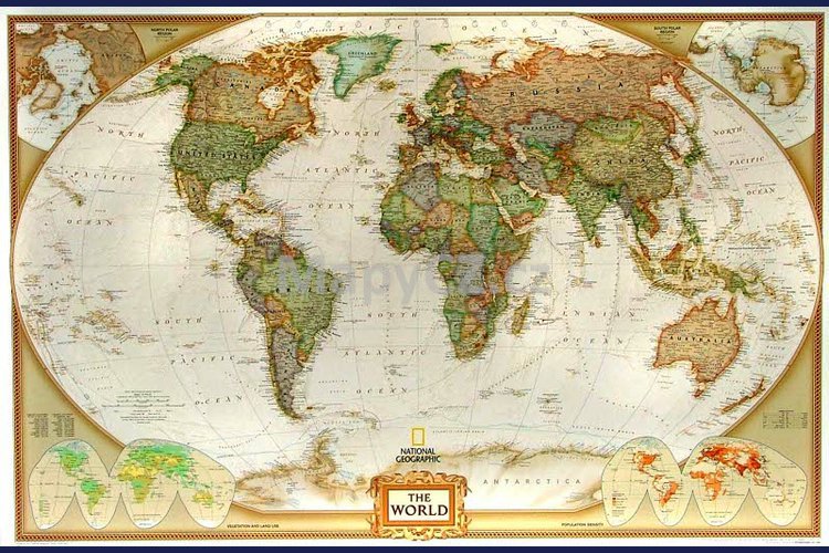 Svět National Geographic Executive - nástěnná mapa 117 x 77 cm, lamino + hnědý hliníkový rám
