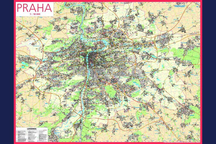 Praha - obří nástěnná mapa 200 x 150 cm, na fotopapíru s 2 lištami